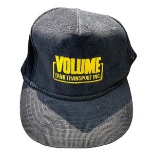 Vintage 90s Volume Tank Transport Inc. Black Trucker Corduroy Snapback Hat